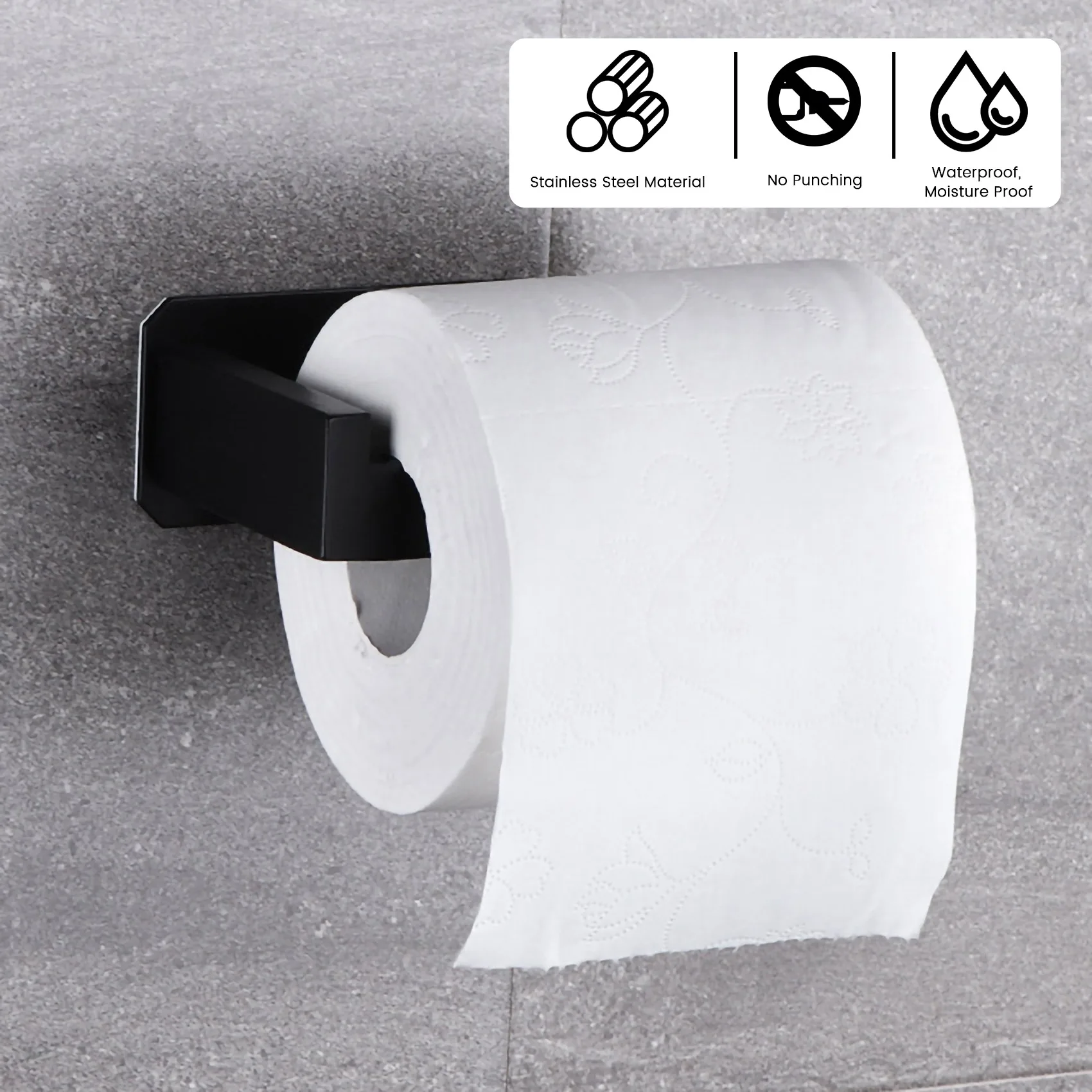 

【НОВЫЙ ГОД】Держатель для туалетной бумаги самоклеящийся, для ванной, туалета, кухни, настенный, матовый, черный