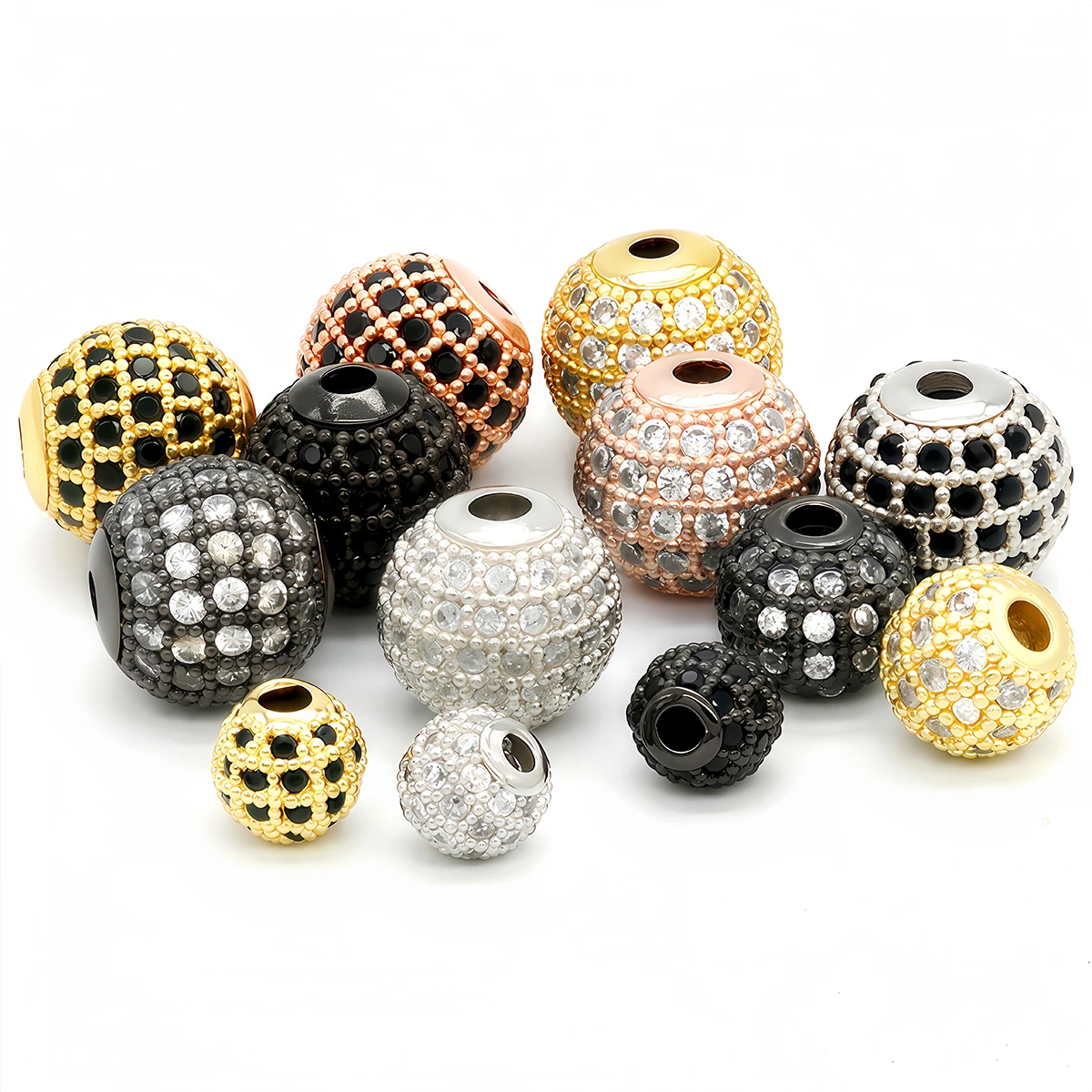 3pcs Metal Brass Paved Zircon Spacer Bead String Beaded for DIY Charms Necklace Bracelet Jewelry Making Accessories 6/8/10mm