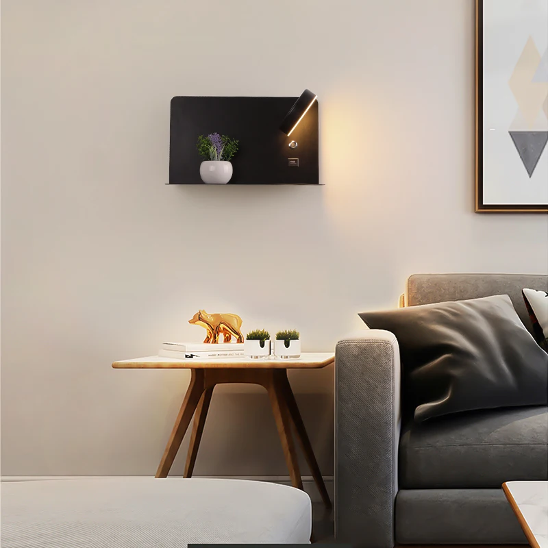 

Nordic Bedside Wall Lamps Bedroom Living Room Corridor Lamp Creative Art Modern Simple Light Luxury Charging With USB Button