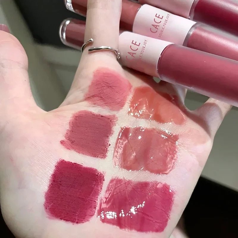 Neue Doppelkopf wasserdichte Lip gloss matte Samt Lippen glasur lang anhaltende Lippen balsam sexy rote Tönung flüssige Lippenstift Make-up Lippen pflege