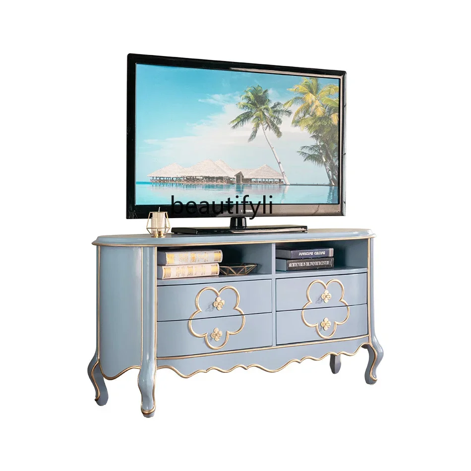 

American Mediterranean TV Cabinet Living Room Entrance Cabinet Small Unit Storage Solid Wood Bedroom Storage Cabinet