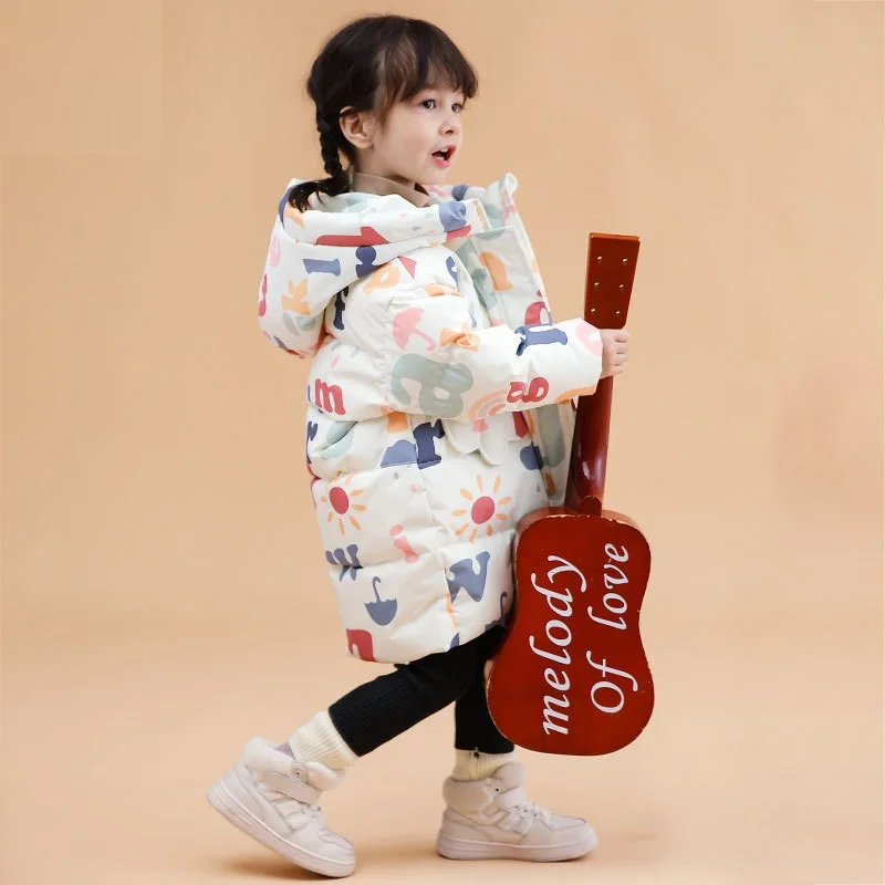 Winter Girls Boys Puffer Jackets Warmth Waterproof Child Long Down Coats Cartoon Kids Snow Outfits Baby Therme Parka 1-8 Years