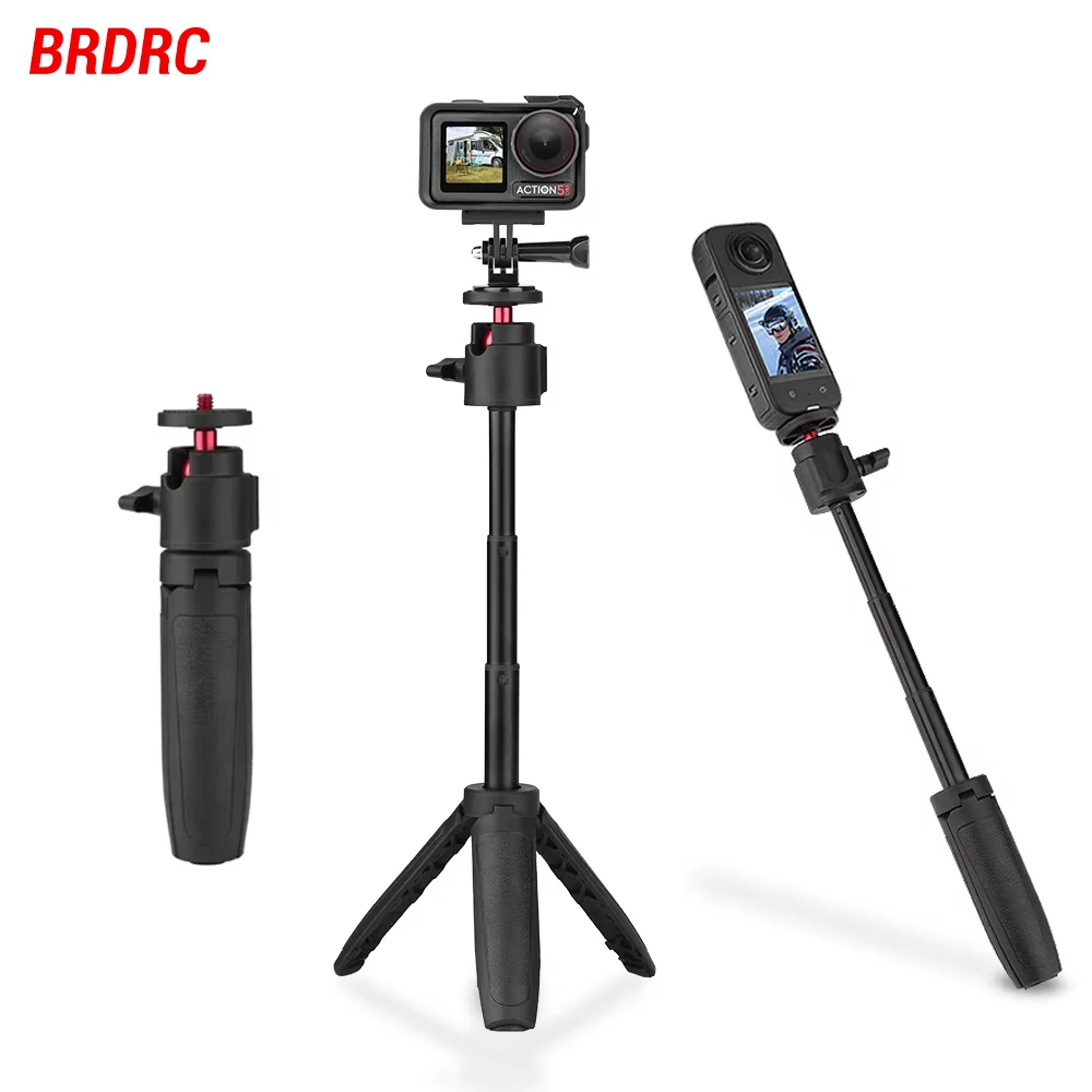 BRDRC przenośny kij do selfie dla Insta360 X5/Pocket 3/Action 5 Pro/Gopro12 13 statyw regulowane przedłużacze akcesoria do aparatu