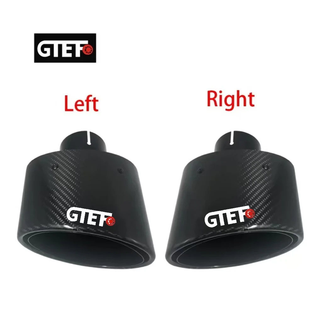 GTEFO 1pcs Universal Car Exhasut Modify Glossy Black Oval Carbon Fiber Stainless Steel Exhaust System Pipe Tips Muffler 150*90