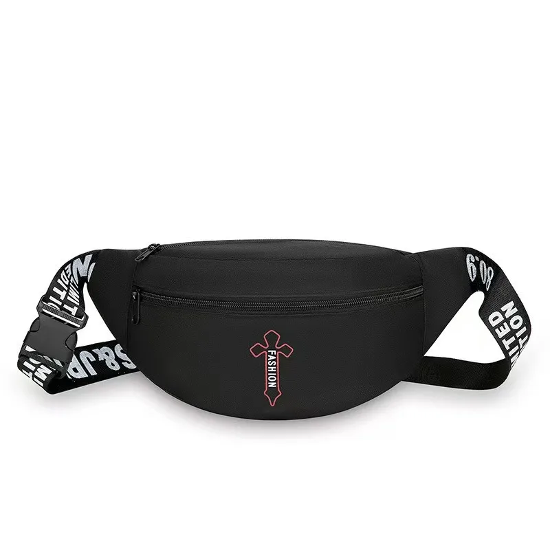 Men Fashion Sports Waist Bag, Large Capacity Multi-Pocket Fanny Pack with Letter Printed Strap, Multifunctional Outdoor Chest Ba