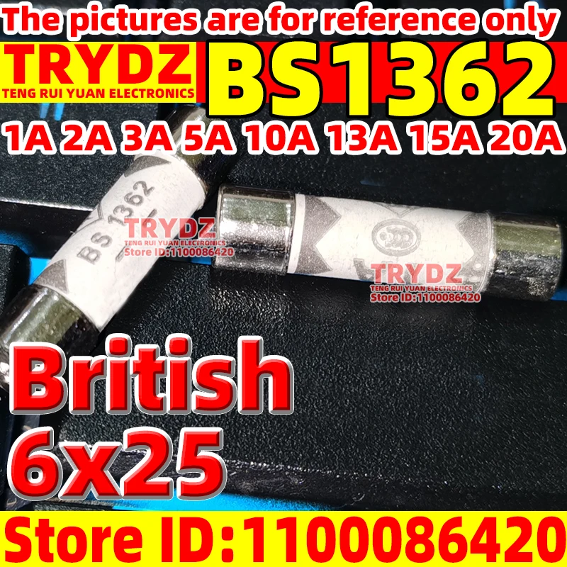 20-2pcs New British 6x25 BS1362 1A 2A 3A 5A 10A 13A 15A 20A Sand filled anti riot ceramic fuse tube