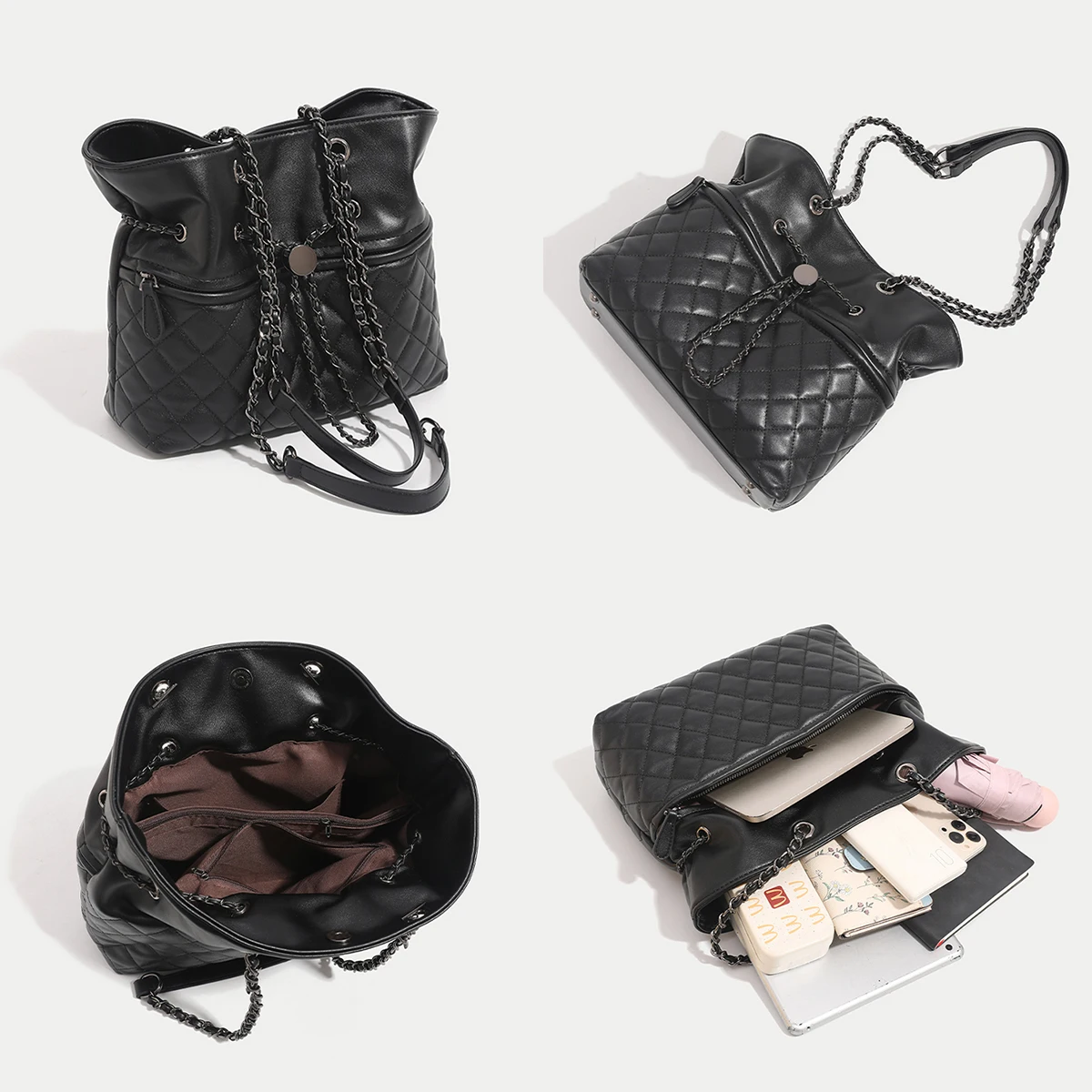 Stylish Practical Solid Color Women Shoulder Bag Quilted Design Diamond Pattern Large Capacity Storage Crossbody Bag for Outings