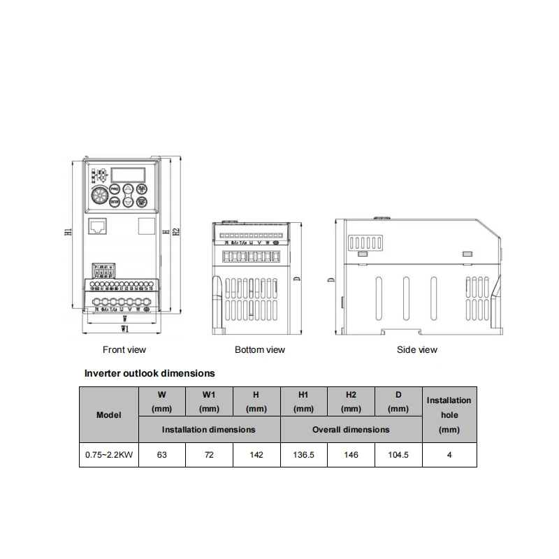 0.75/1.5/2.2/3.7/5.5KW 1/2/3/5/7HP 380V 220V VFD Variable Frequency Drive Converter Motor Speed Vector Control ZA-D13 Inverter
