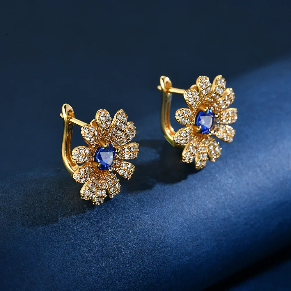 

HOT SALE S925 silver cornflower cultivated spinel round 6mm temperament 1ct earrings color wedding jewelry
