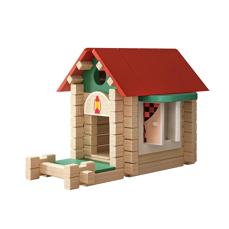 Brand New Natural log Children's Early Education Educational Building Blocks Small House Construction Assembly Game Toys