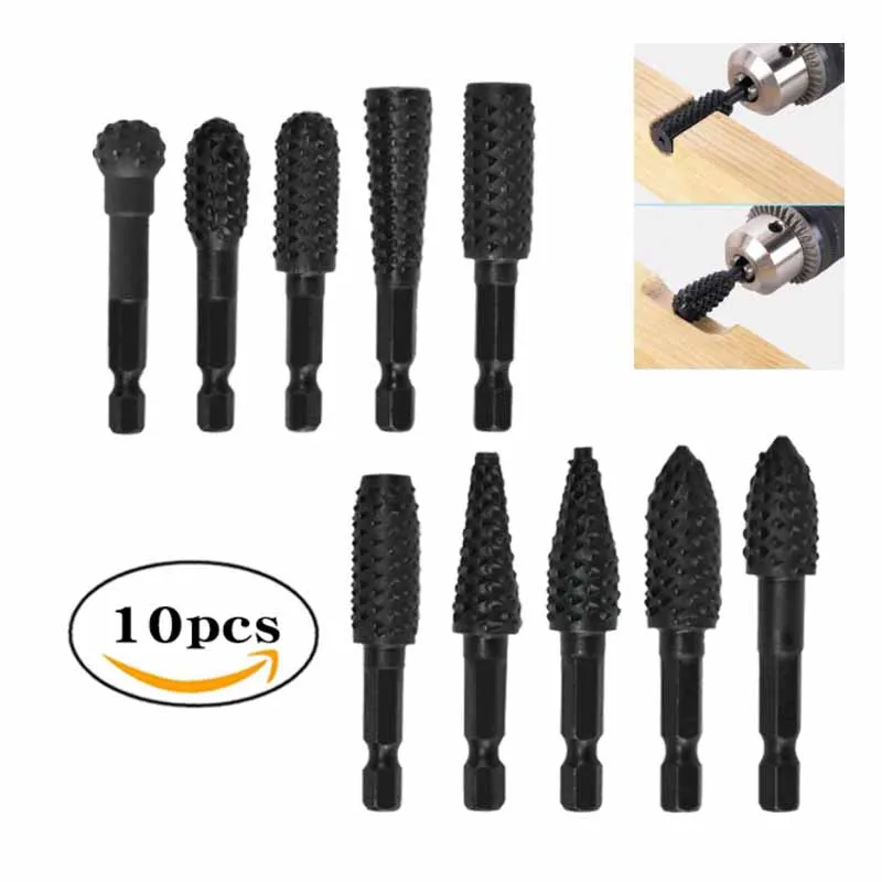 

Hexagon Handle Woodworking Rotary File Wood Carving Polishing Deburring File 10Pcs/Set Electric Rotary Grinding Head