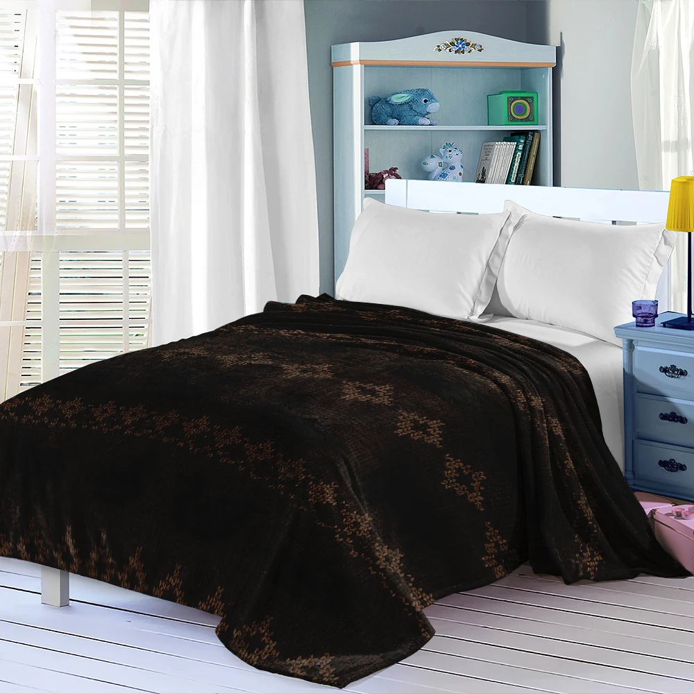 Dark Brown Knit Sweater Flannel Blanket Cartoon Printed Throw Blanket for Kids Adults Soft Plush Bed Sofa Cover Gift
