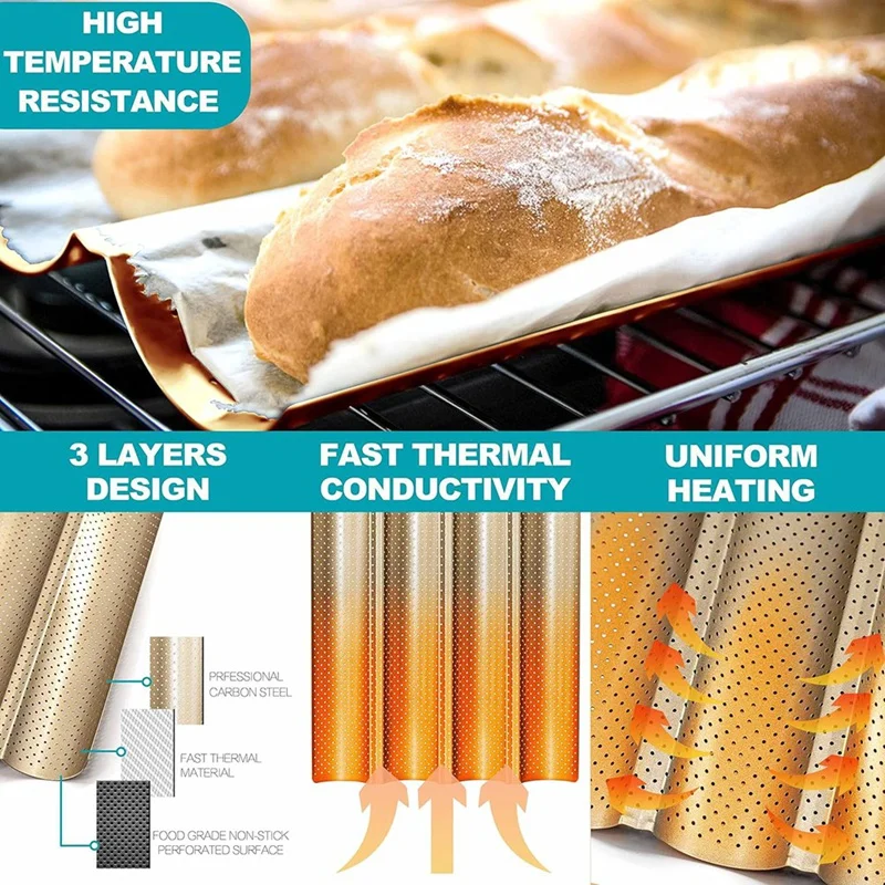 Bread Pan, Premium Nonstick Perforated Pan For French Bread Baking, 4 Loaves Baking Tray , Italian Bread, For Baking