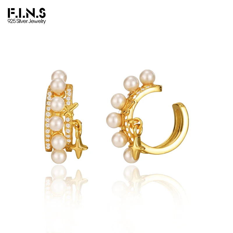 

F.I.N.S 1PIECE Ethnic S925 Sterling Silver Shell Pearl Clip Earring without Hole Chinese Style Earcuff Star Catilage Fine Jewels