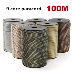 Paracorde Militaire Standard à 9 Brins de 100m et 4mm, Corde de Parachute Extérieure, Sangle de Lanière pour Tente, Parapluie de Survie, 550