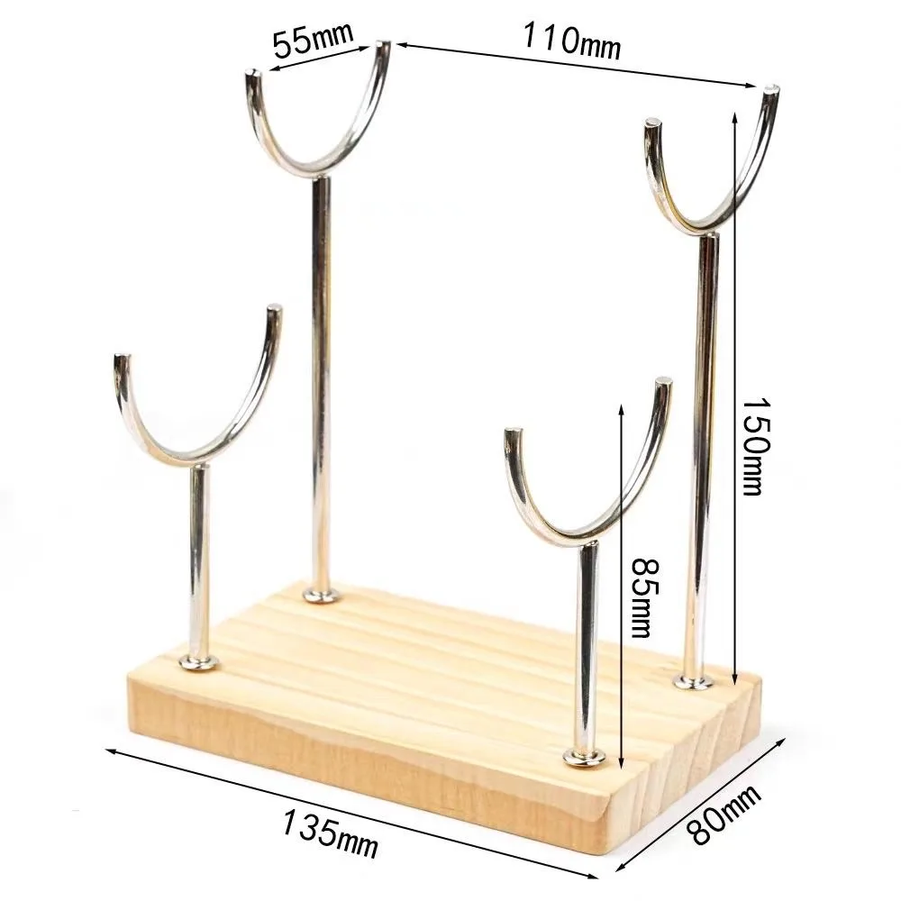 Wooden Base Quad Crystal Wand Holder Mineral Pillar Display Stand Multi-Tier Gemstone Rack Home Office Decor