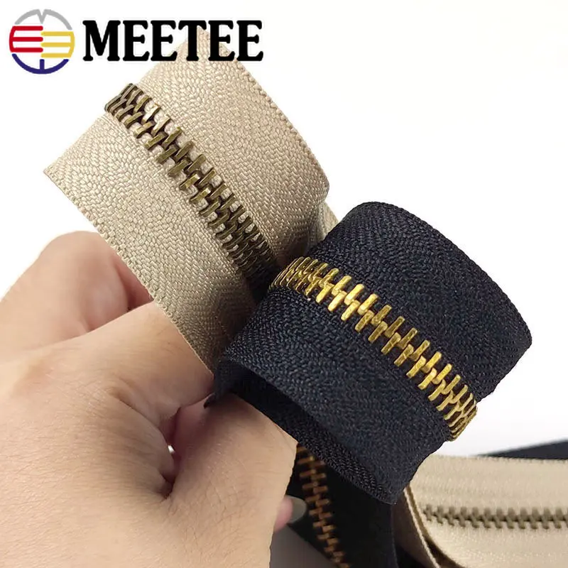 2/4Meters 5# Metal Zipper Tape Gold Teeth Decorative Continuous Zip Bag Jacket Clothes Luggage Repair Kit DIY Sewing Accessories