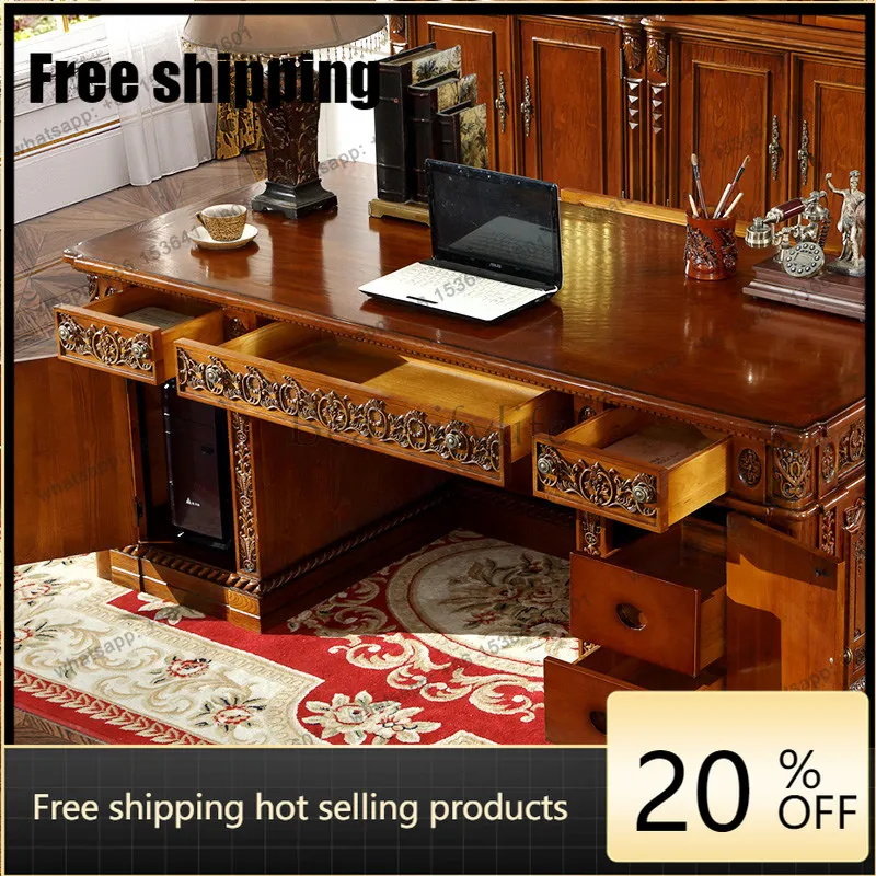 HJ Luxury American all solid wood ash wood large desk writing desk European president office boss table
