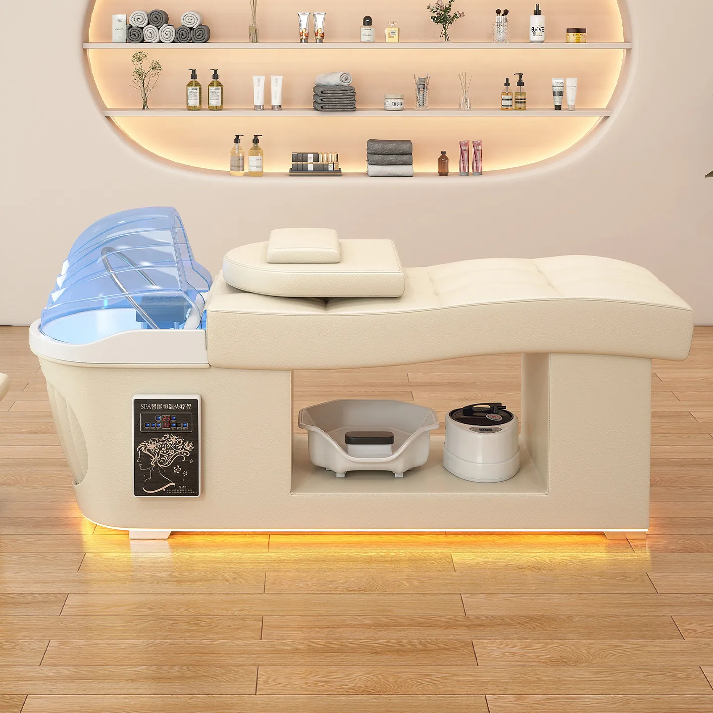 #Hair Salon Hair Wash Bed with Water Heater, Steaming Water Circulation Head Therapy Bed, Hair Salon Full Lying Bed