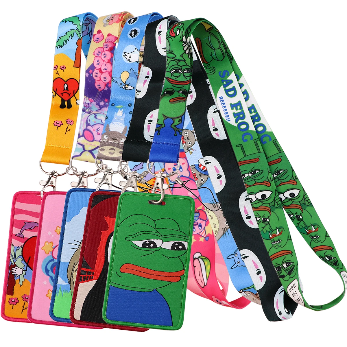 

Green Sad Frog Embroidery Lanyards for Keys Keychain Badge Holder ID Credit Subway Access Card Holder Fashion Accessories Gifts