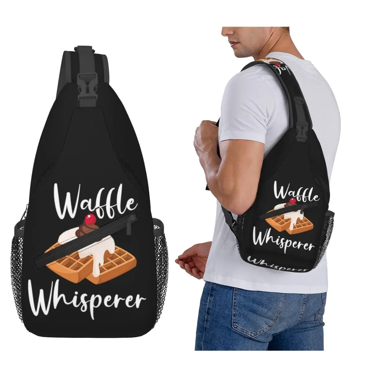 

Waffle Whisperer Chest Bag Men Sling Crossbody Backpack Chest Bag Travel Hiking Daypack Shoulder Bag