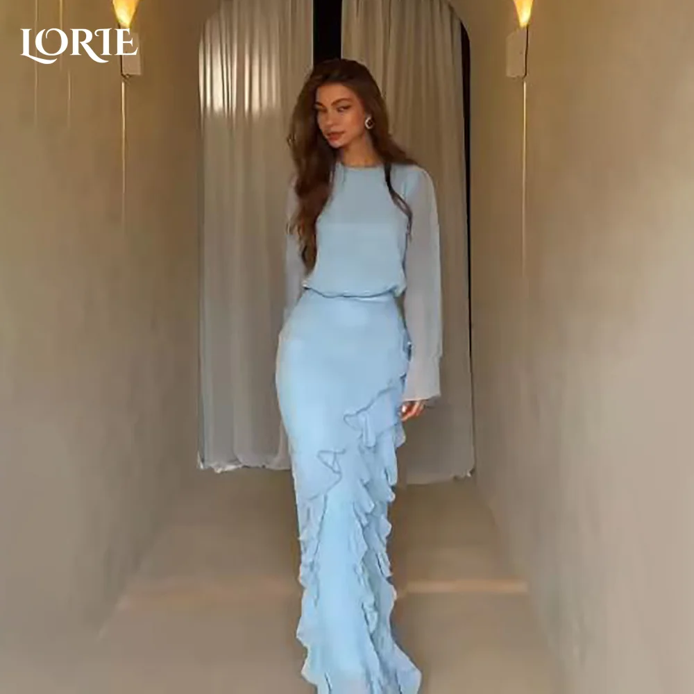 

LORIE Sequin Saudi Party Dress High Collar Flared Sleeve Ruffle Evening Dress Prom Dress Illusion Party Gown Club Customized