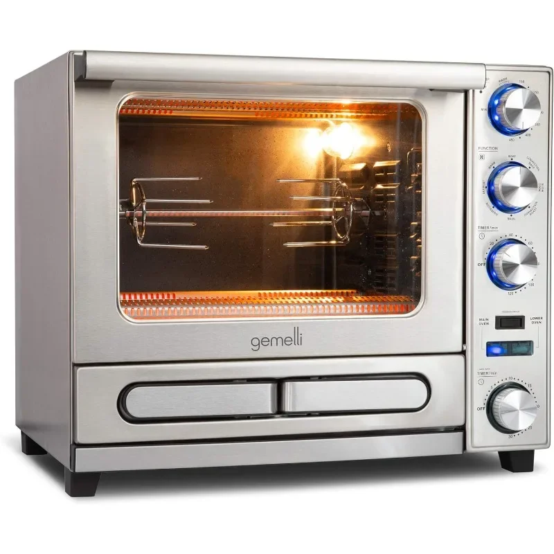 

Gemelli Home Oven, Professional Grade Convection Oven with Built-In Rotisserie and Convenience/Pizza Drawer, Countertop Sized