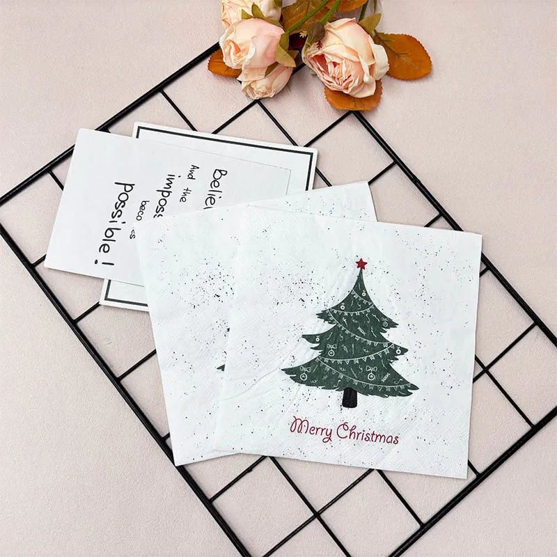 20 قطعة 33 سنتيمتر 2 طبقة جديد عيد الميلاد عنصر المناديل شجرة عيد الميلاد الأبيض ورق للاستعمال مرة واحدة وجبة حصيرة DIY Decoupage ورقة
