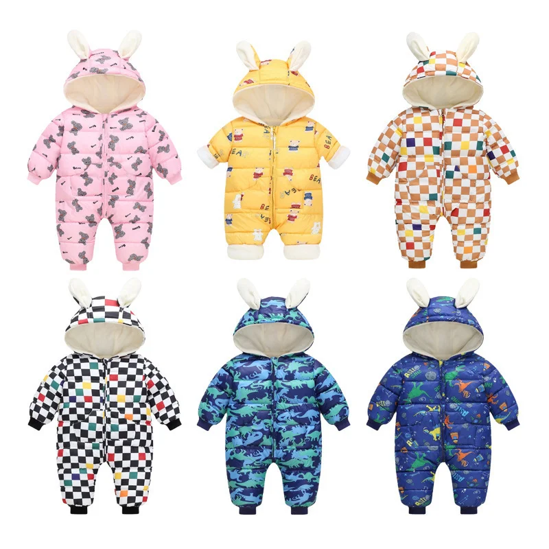 

Одежда для новорожденных, плюшевые комбинезоны с мультяшным принтом для мальчиков, теплая одежда для маленьких девочек, комбинезон для малышей, зимние комбинезоны для малышей C