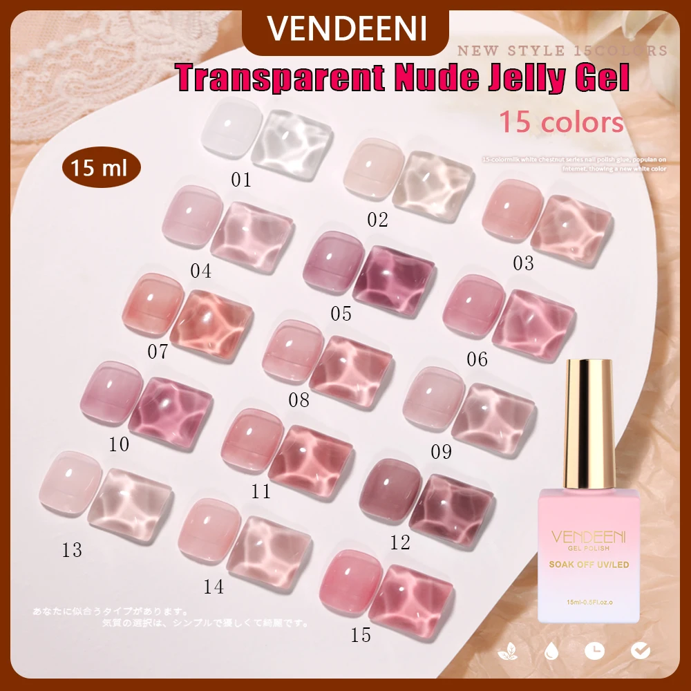 

Vendeeni 15ml Transparent Pink Gel Nail Polish Soak Off UV LED Semi Permanent Nude Jelly Varnish For Manicure Nail Polish