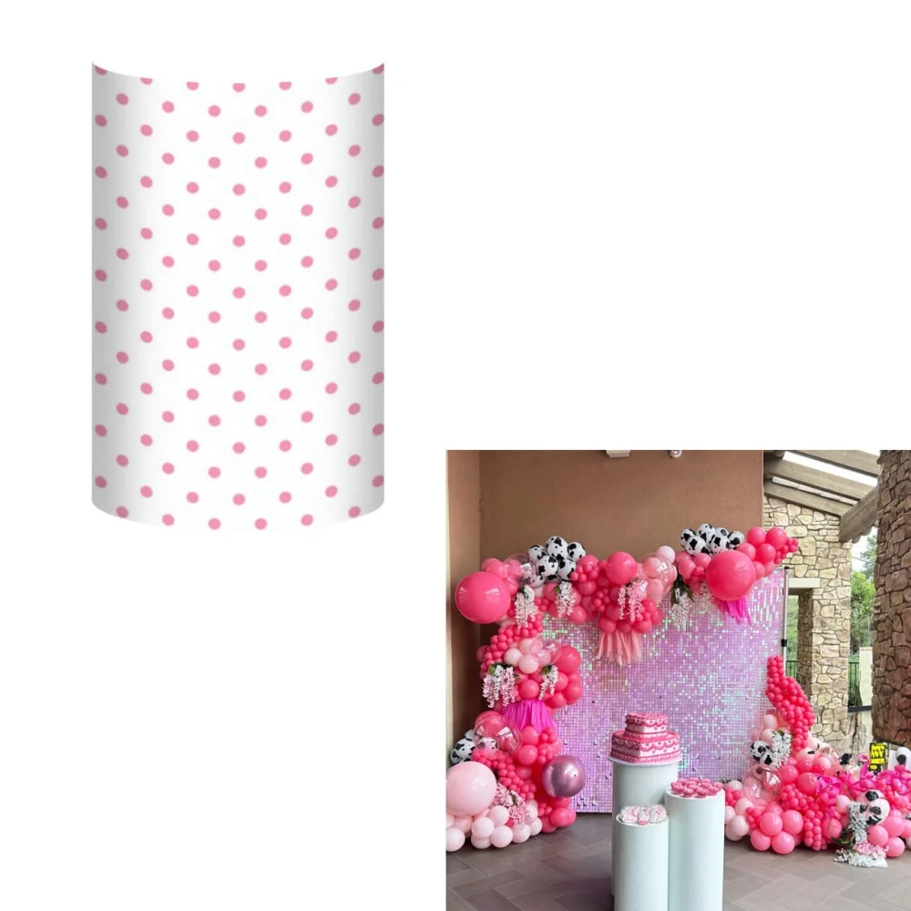 Pink Polka Dots Theme Cylinder Cover Backdrop Birthday Baby Shower Party Decoration Elastic Pedestal Column Custom Background