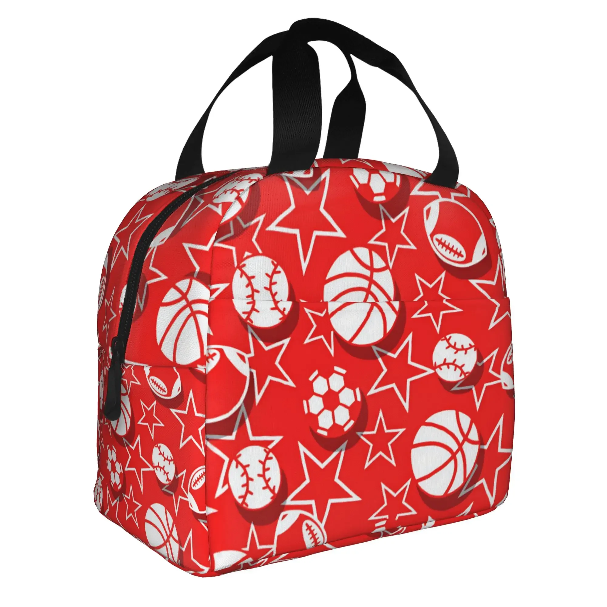 Soccerly Basketball Stars Thermal Insulated Lunch Bags Seamless Pattern Resuable Lunch Tote for School Office Outdoor Food Box