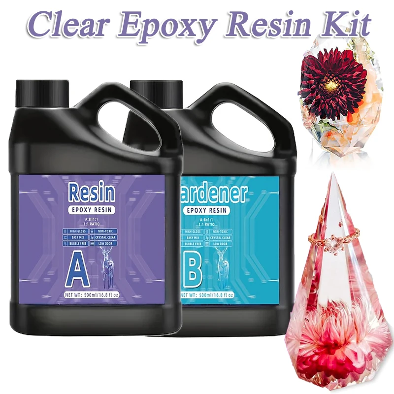 

Crystal Clear Epoxy Resin Kits Fast Curing Heat Resistant High Gloss Bubbles Free 300/500/1000ml For Casting Coating Countertop