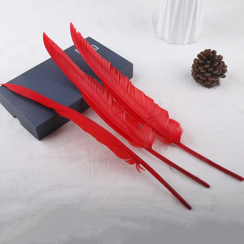 30-35cm Long Red Turkey Feathers Duck Pointer Wing Goose Feather for Crafts White Black Accessories Carnival Decoration