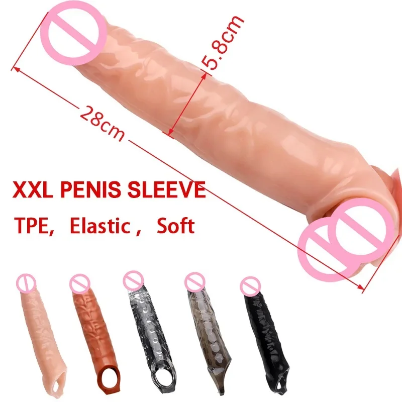 XXL 28cm Penis Sleeve For Men Enlargement Product Extender Slevee Silicon Sex Tool Toys Capa Peniana Dildo Hombre Funda Big Pene