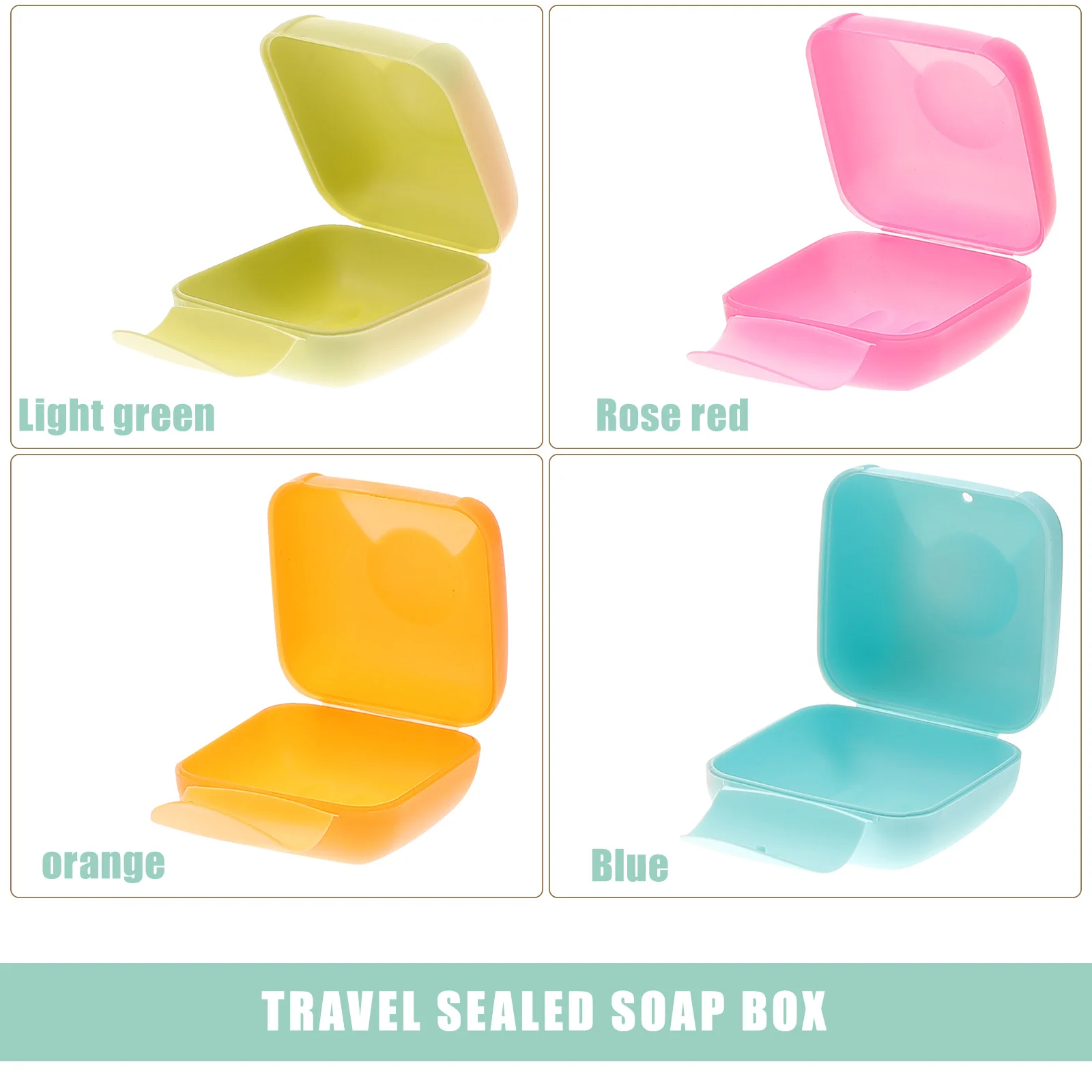 

4Pcs Travel Sealed Soap Box Portable Container Non-Slip Dish for Camping Gym Household Blue Rosy Orange Pink Sealed Soap Box