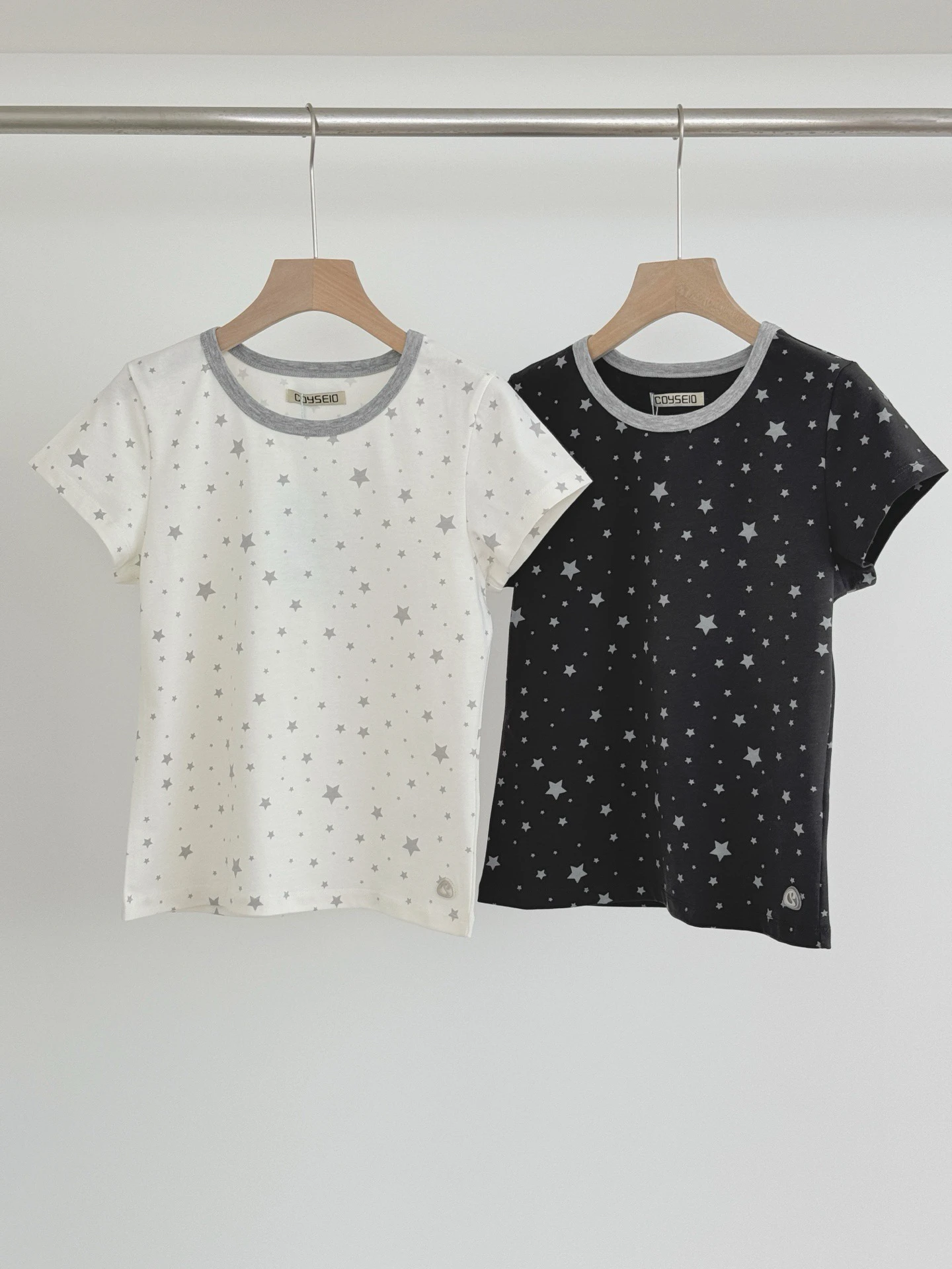 

Coyseio Star Print Color Blo ort Sve T-irt round Ne ort Length Commute Sle Korean Fit Cotton Summer Top