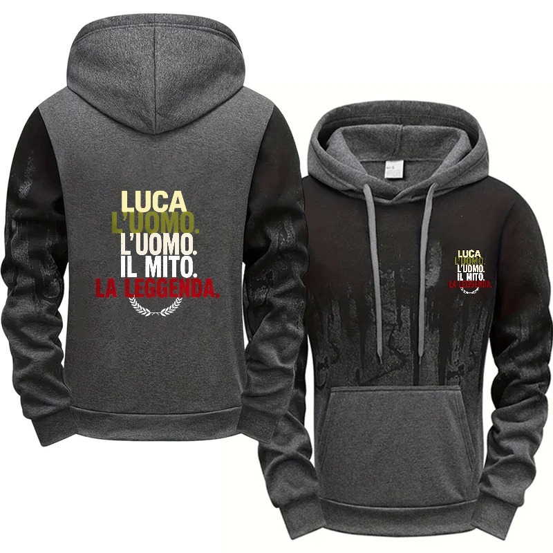  Mens Hoodie Gray Black Printed Luca L Uomo Il Mito La Leggenda High Quality Cotton Casual Streetwear Sweatshirt 
