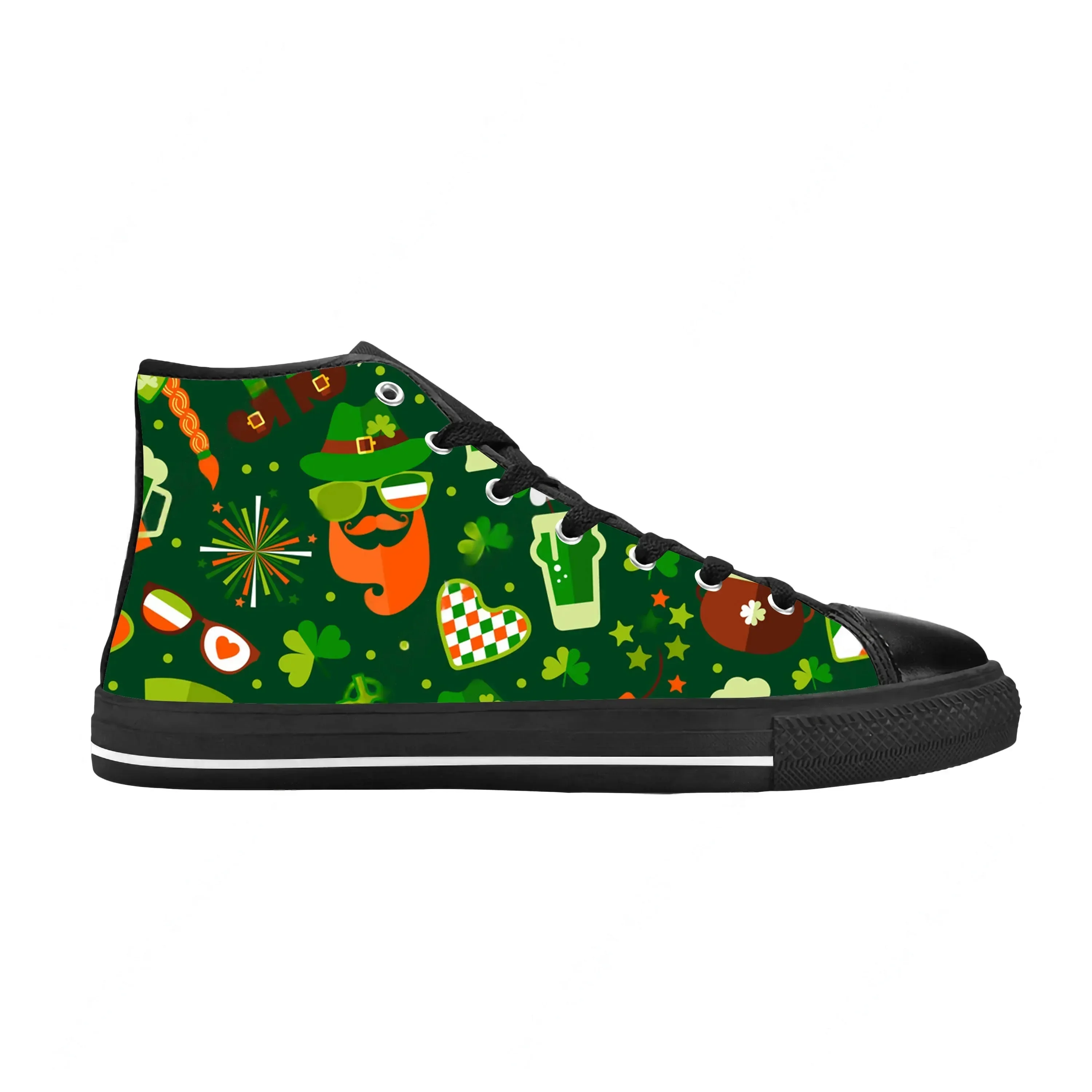 Happy Clover St Patrick's Day Pattern Shamrocks Casual Cloth Shoes High Top Comfortable Breathable 3D Print Men Women Sneakers