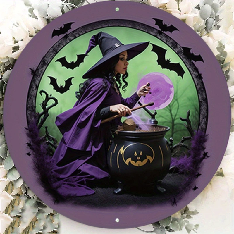

Durable Indoor and Outdoor Decorative Metal Sign for Halloween, Witch Themed Door Hanger, Wall Art, Wreath Accent