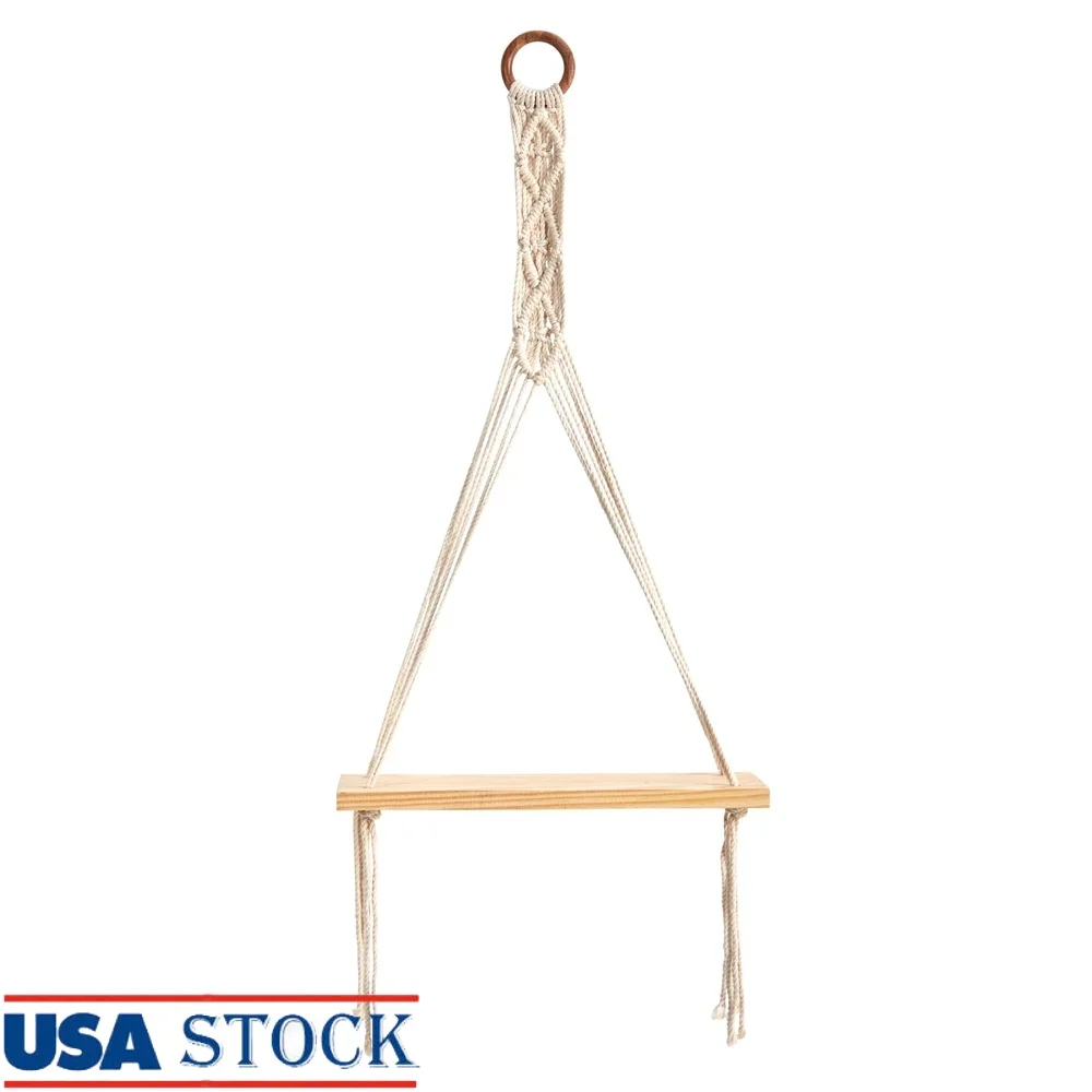 

Handmade Macrame Wall Hanging with Wooden Shelf Indoor Plants Boho Decor Strong Durable Storage Ideal Living Room Bedroom
