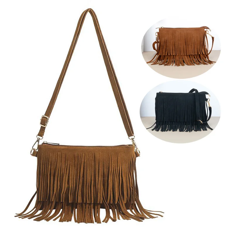 Vintage Tassel Crossbody Bags, Women\'s Versatile Shoulder Bag, Boho Style Fringe Square Purse, Ladies Handbags For Gift