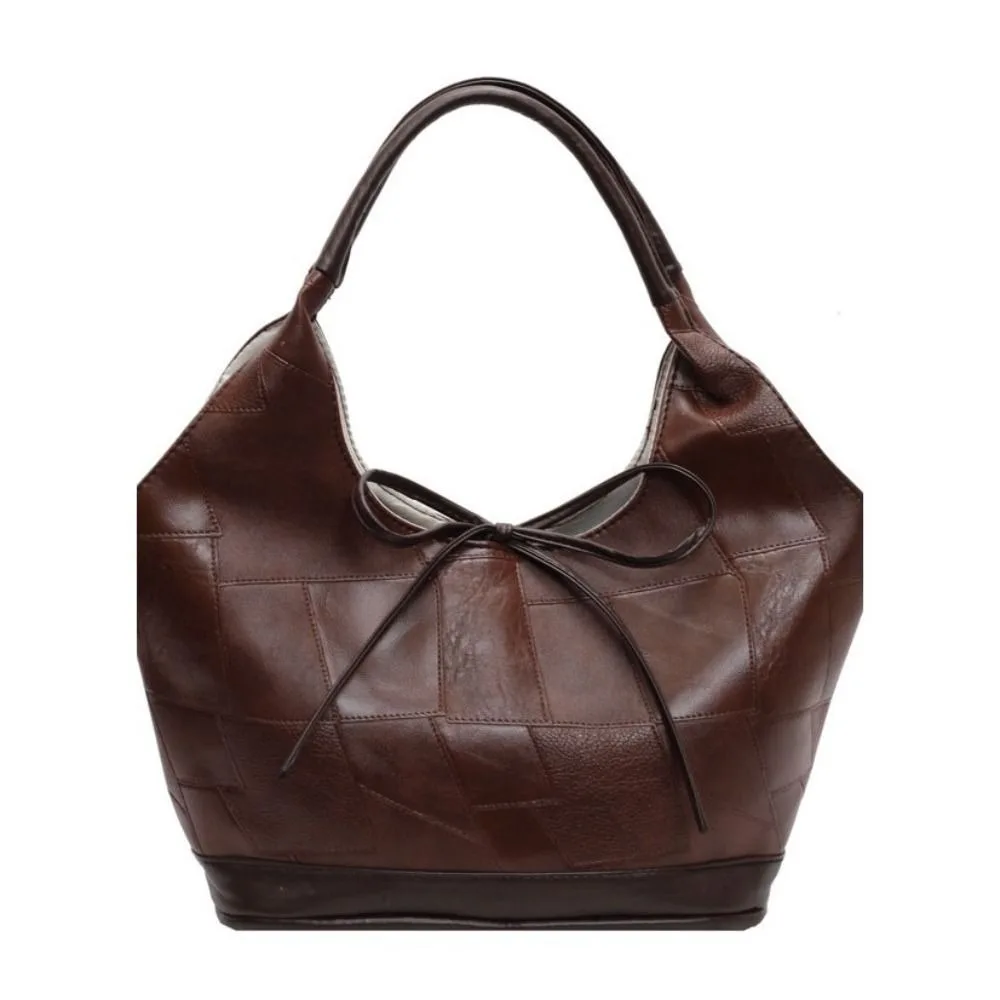 Cute PU Bow Underarm Bags Large Capacity Carrying Y2k Shoulder Bag Korean Style Minimalist Leather Tote Bag Class Commuting