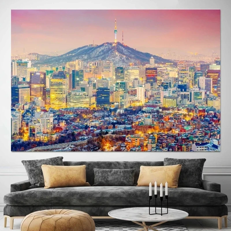 Seoul South Korea Cityscape Canvas Painting Wall Art  City Night View Posters And Prints For Living Room Modern Home Decor