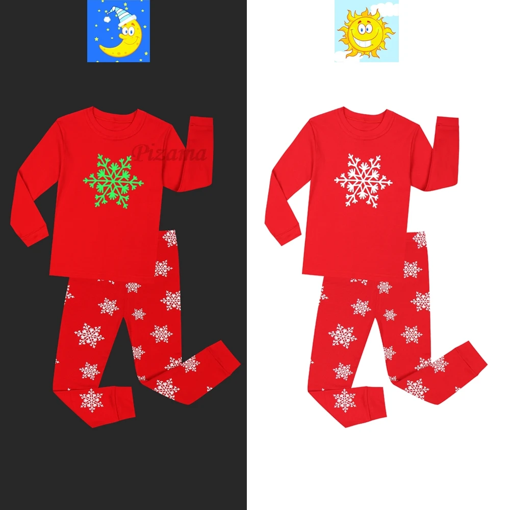Children's Christmas Pajamas Sets Kids Glow in the Dark Snowflake Red Pajama Girls Homewear Boys Clothing Sets Pijamas