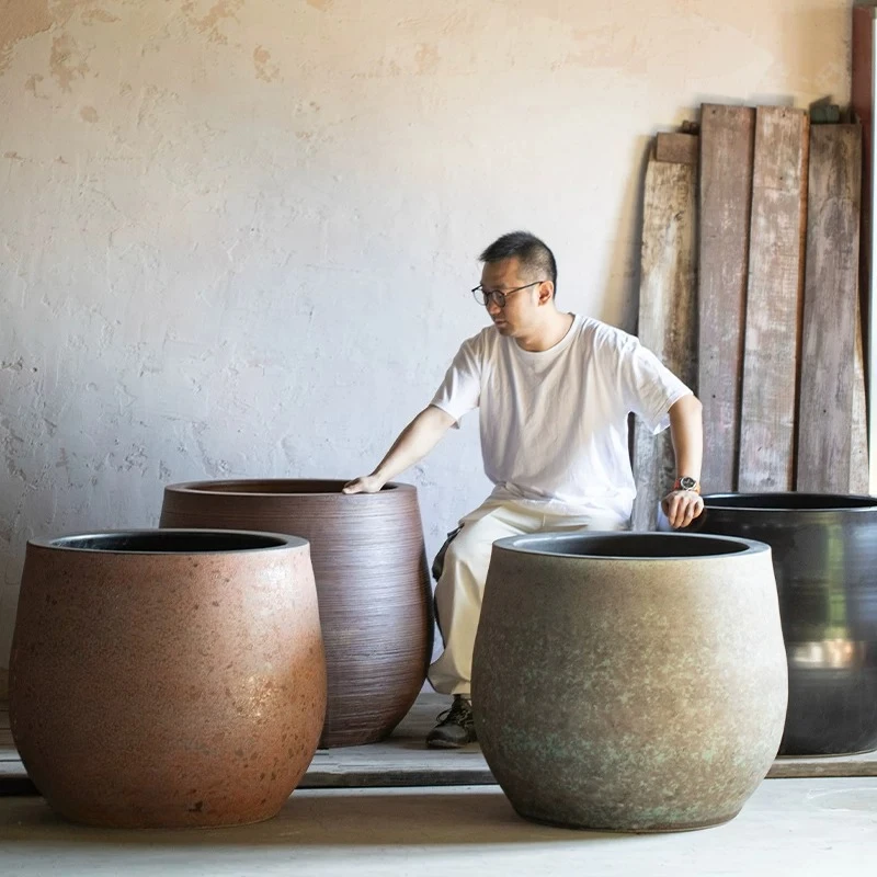 Floor-to-ceiling large flower pot landscape large-diameter pottery pot rough courtyard planting potted plants