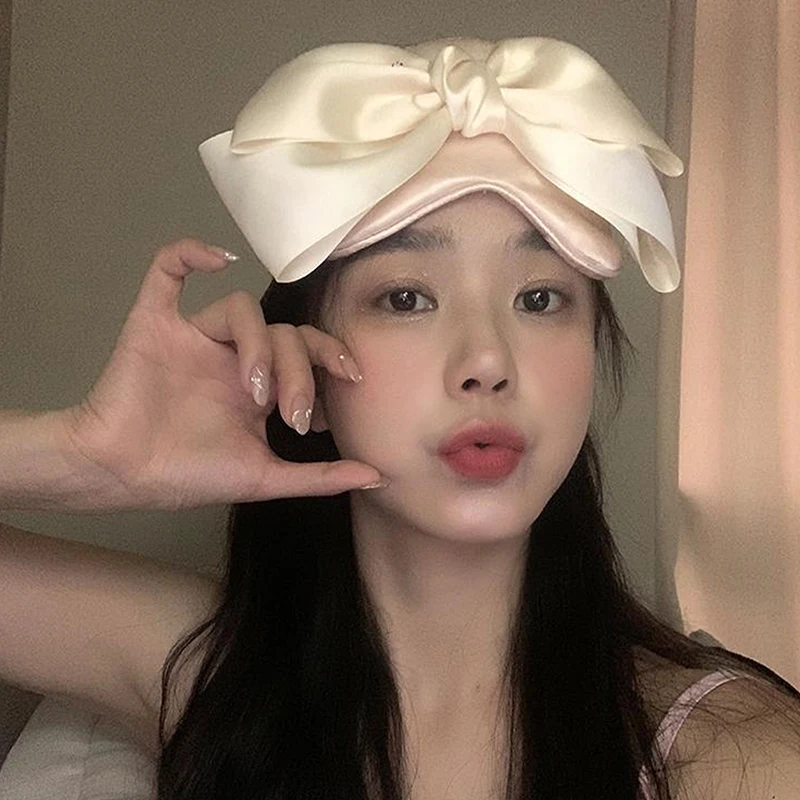 Cute Imitated Silk Bow Eye Mask Shading Sleep Eye Cover Thin Breathable Girl Cute Eye Mask Protection Mask Sleep Headband Soft