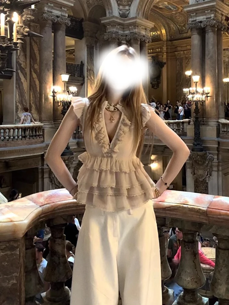 Design pesado v-ne renda guarnição chiffon topo solto casual saia longa conjunto feminino faion verão outfit ort sve