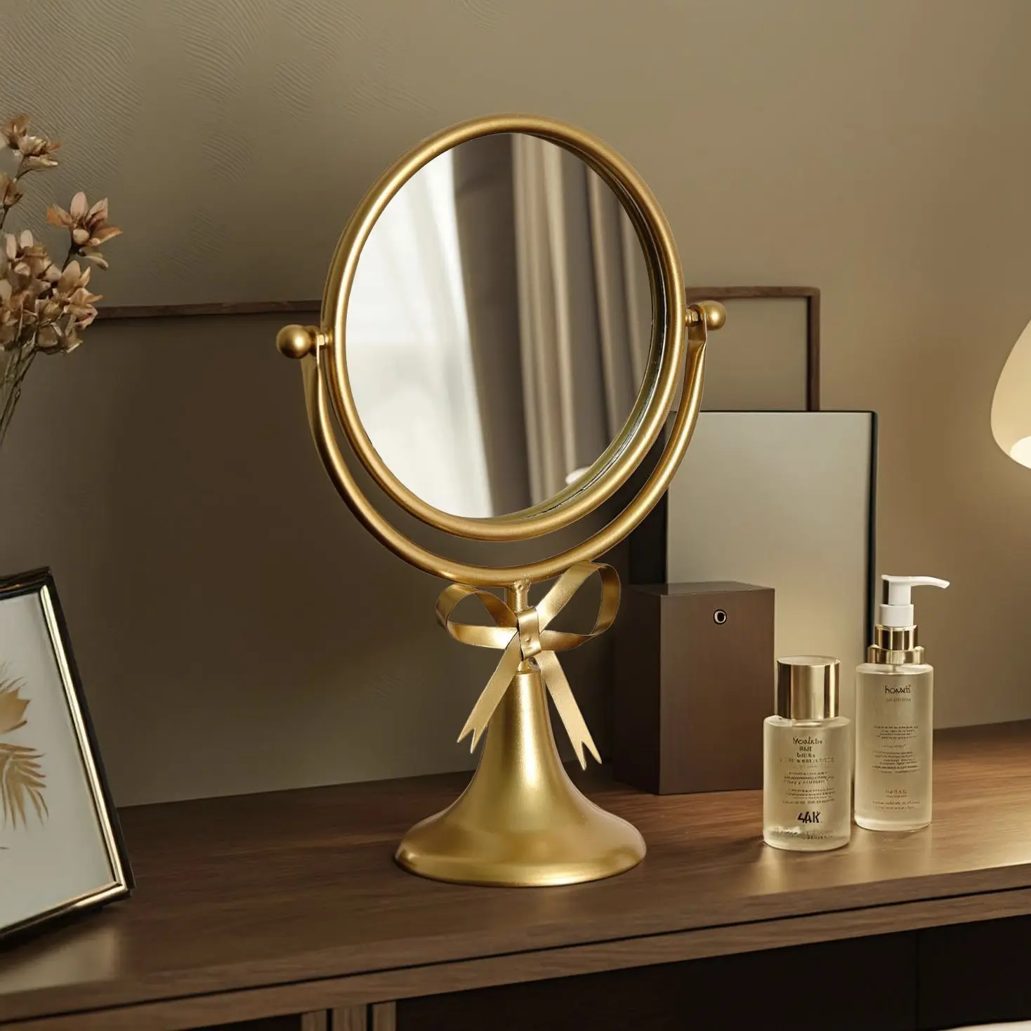 Light Luxury Counter Makeup Mirror Bedroom Desktop Makeup Mirror Decorative Dormitory Retro Mirror Dressing Decor Home