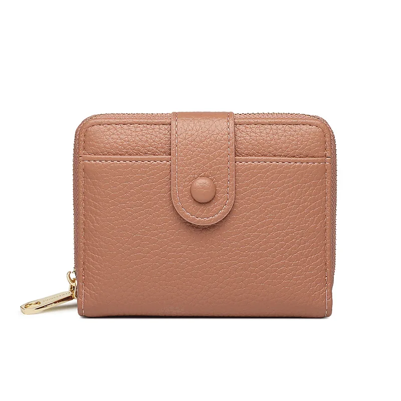 New zipper change bag short wallet, women's fashion solid color lychee pattern multi-card